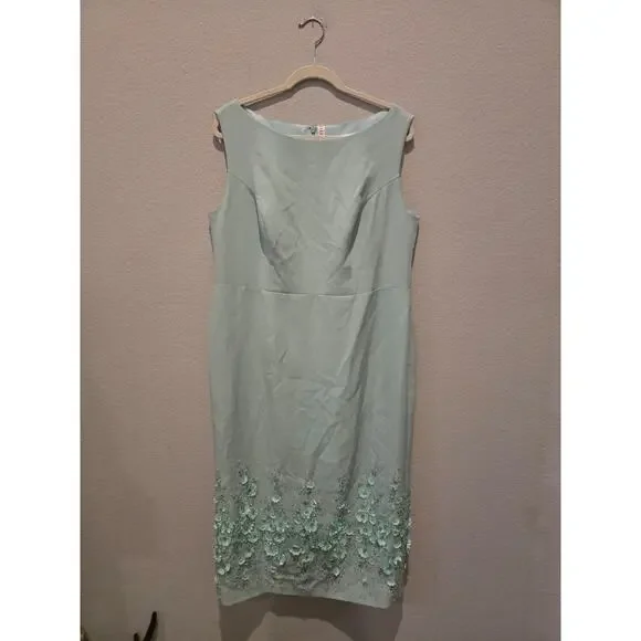 Mac Duggal 11853 Bateau Neck Green Sleeveless Midi Dress 3D Floral Appliques 14